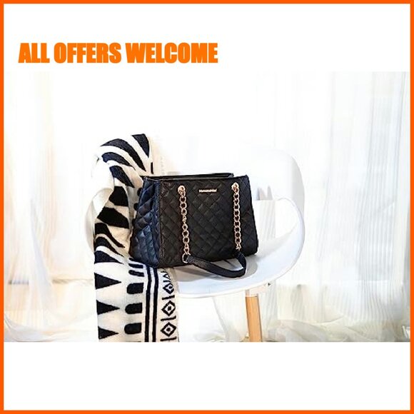 Quilted Medium Tote Bag with Chain Strap, Multiple Compartments - Picture 3 of 8